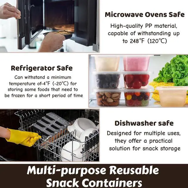 Alt view image 4 of 5 - Snack Containers with Lids - 20PCS Double Compartment Snack Containers for Portion Control, Dishwasher Safe & Leak Proof Meal Prep Lunch Containers for Travel Office 6.76oz (BLACK)