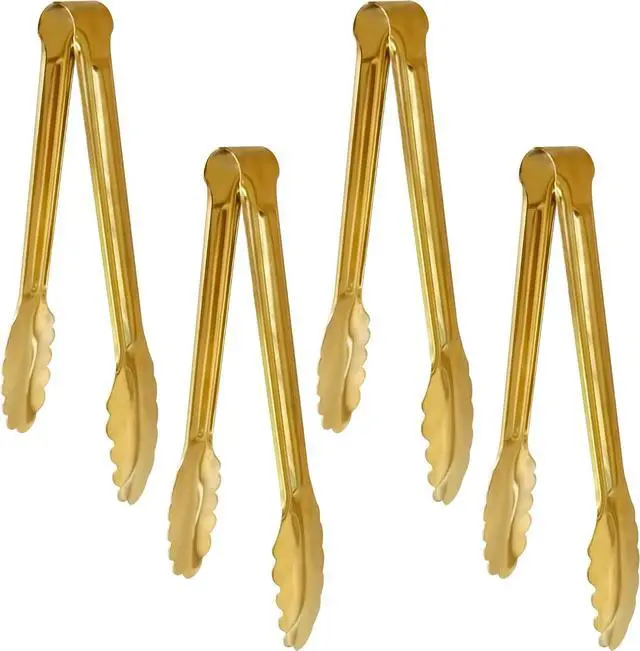 Main image of 4 Pack 9 Inch Serving Tongs Gold Stainless Steel Kitchen Tongs,Non-Slip & Easy Grip Buffet Tongs, Gold Food Tongs for Salad, Ice, Cooking, Bread, Fruit,Barbecue