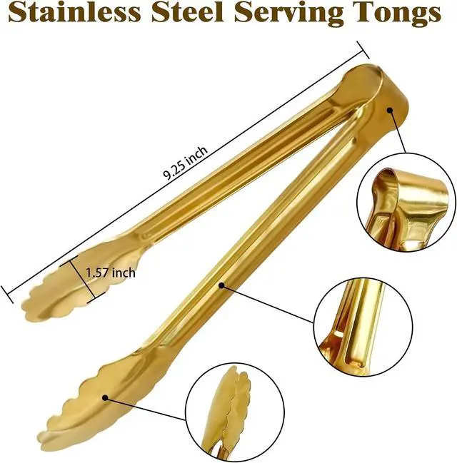 Alt view image 2 of 7 - 4 Pack 9 Inch Serving Tongs Gold Stainless Steel Kitchen Tongs,Non-Slip & Easy Grip Buffet Tongs, Gold Food Tongs for Salad, Ice, Cooking, Bread, Fruit,Barbecue