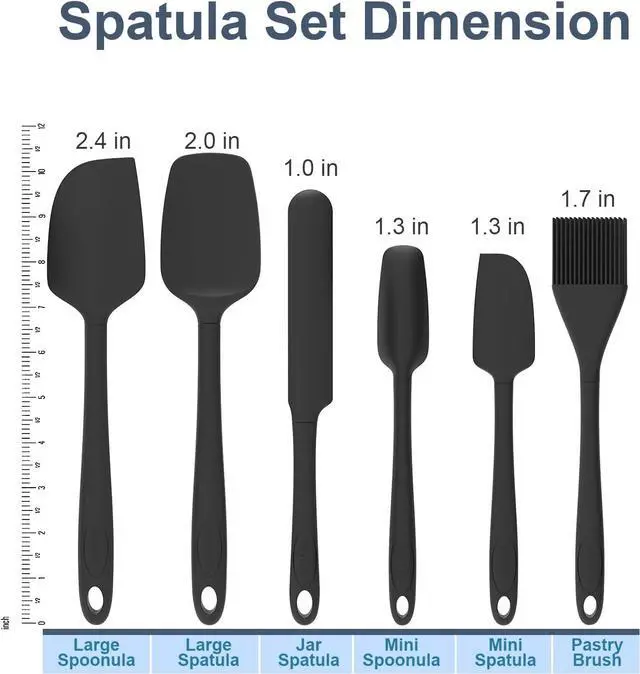 Alt view image 2 of 5 - Silicone Spatula Set, 6 Pieces Food Grade Kitchen Utensils with Silicone Brush Heat Resistant Dishwasher Safe BPA-free Rubber Spatula for Scraping, Baking, Cooking, Mixing (Black)