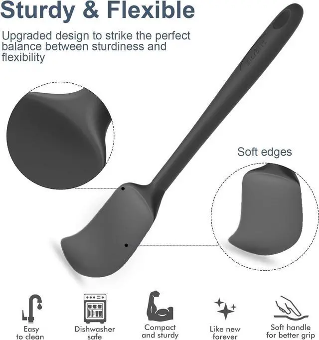 Alt view image 3 of 5 - Silicone Spatula Set, 6 Pieces Food Grade Kitchen Utensils with Silicone Brush Heat Resistant Dishwasher Safe BPA-free Rubber Spatula for Scraping, Baking, Cooking, Mixing (Black)