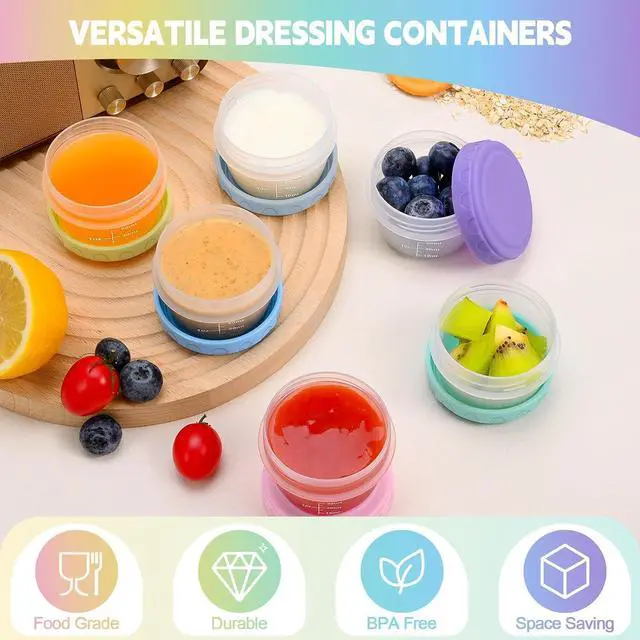 Alt view image 2 of 7 - Salad Dressing Containers, 6 Pack 2oz Plastic Food Storage Containers with Lids, Reusable Small Sauce Condiment Container to Go for Lunch Box, Leak-Proof, Dishwasher, Microwave & Freezer Safe