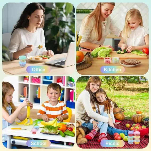 Alt view image 7 of 7 - Salad Dressing Containers, 6 Pack 2oz Plastic Food Storage Containers with Lids, Reusable Small Sauce Condiment Container to Go for Lunch Box, Leak-Proof, Dishwasher, Microwave & Freezer Safe