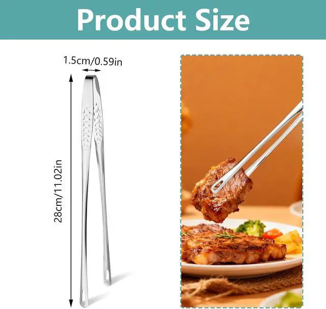 Alt view image 2 of 7 - 9 Pcs Stainless Steel Korean BBQ Tongs, 11" Hot Pot Tongs Bulk for Cooking Portable Kitchenware Home Outdoor Steak Salad Food