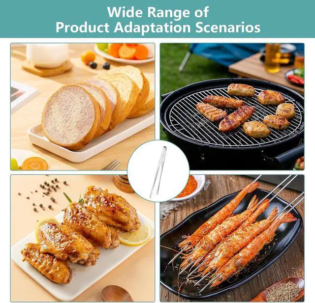 Alt view image 5 of 7 - 9 Pcs Stainless Steel Korean BBQ Tongs, 11" Hot Pot Tongs Bulk for Cooking Portable Kitchenware Home Outdoor Steak Salad Food