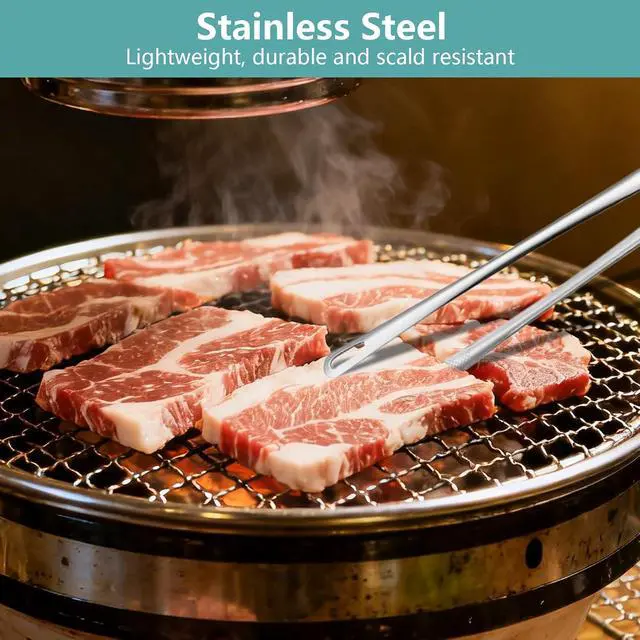Alt view image 6 of 7 - 9 Pcs Stainless Steel Korean BBQ Tongs, 11" Hot Pot Tongs Bulk for Cooking Portable Kitchenware Home Outdoor Steak Salad Food