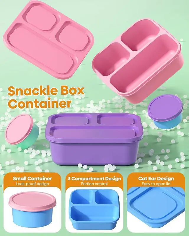 Alt view image 4 of 7 - Canfanni 4 Pcs Bento Box Set, Reusable 3 Compartments Snack Boxes with 2 Leakproof Small Containers, Stackable Meal Prep Lunch Containers for School, Work, and Travel