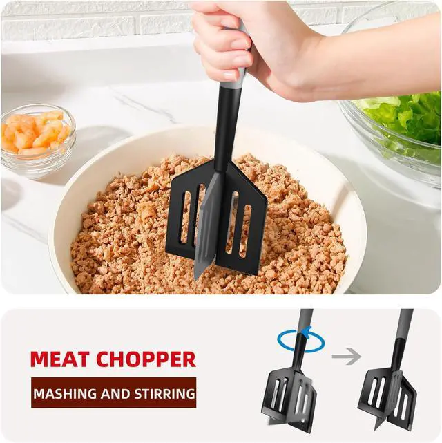 Alt view image 3 of 7 - 2PCS Meat Chopper, Heat Resistant Meat Masher for Hamburger, Ground Beef Smasher, Non Stick Mix Ground Chopper, Mix and Chop Potato Masher Tool 2in1 Twist Design