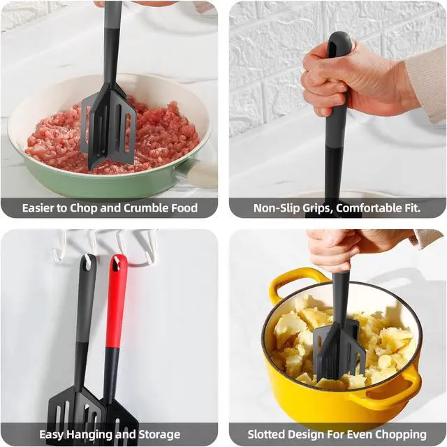 Alt view image 5 of 7 - 2PCS Meat Chopper, Heat Resistant Meat Masher for Hamburger, Ground Beef Smasher, Non Stick Mix Ground Chopper, Mix and Chop Potato Masher Tool 2in1 Twist Design