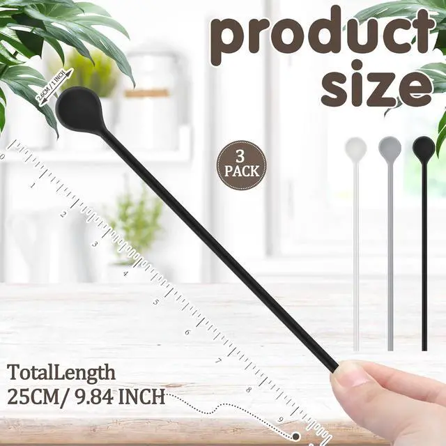 Alt view image 2 of 6 - Reallnaive 3 Pcs 10" Silicone Stirrer Stick Spoon Reusable Long Cocktail Coffee Stirrers Iced Tea Spoon Swizzle Stirs Stick Multipurpose for Whiskey Beverage Formula Mixing Milk(Black,White,Grey)
