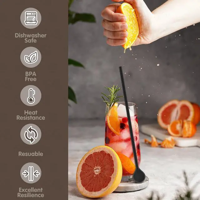 Alt view image 5 of 6 - Reallnaive 3 Pcs 10" Silicone Stirrer Stick Spoon Reusable Long Cocktail Coffee Stirrers Iced Tea Spoon Swizzle Stirs Stick Multipurpose for Whiskey Beverage Formula Mixing Milk(Black,White,Grey)