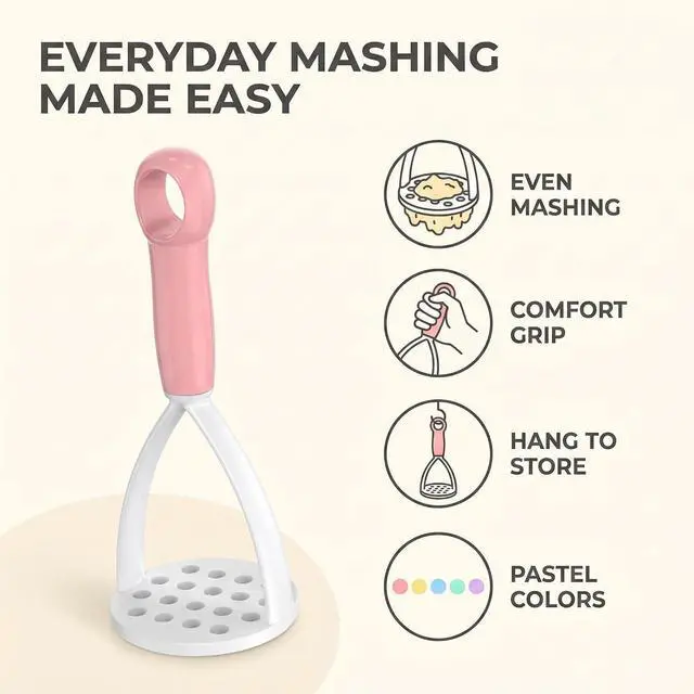 Alt view image 3 of 7 - 1Pc Random Color Manual Silicone Potato Masher, Cooking Utensils Masher, Mini Potato Masher for Non-Stick Cookware