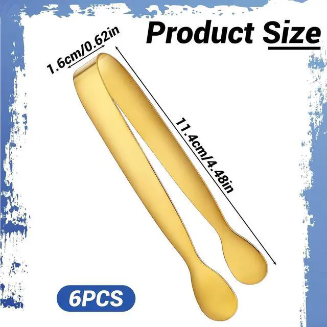 Alt view image 2 of 7 - 6Pcs Gold Small Tongs for Serving Food, 4 inches Gold Food Tongs Stainless Steel Buffet Tongs Kitchen Tongs, Serving Utensils for Buffet, Salad, Ice, Appetizer, Food for Tea Party Coffee Bar Catering