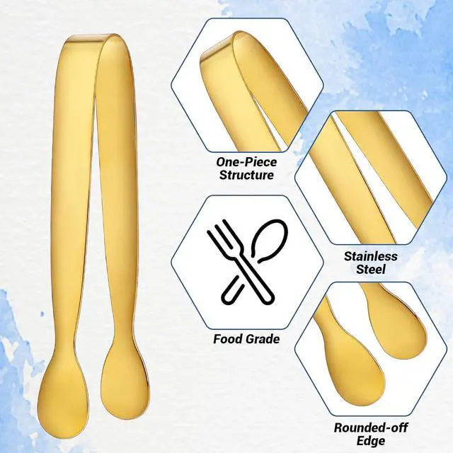 Alt view image 3 of 7 - 6Pcs Gold Small Tongs for Serving Food, 4 inches Gold Food Tongs Stainless Steel Buffet Tongs Kitchen Tongs, Serving Utensils for Buffet, Salad, Ice, Appetizer, Food for Tea Party Coffee Bar Catering