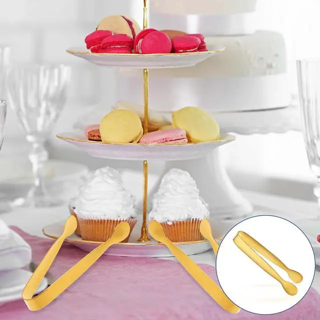 Alt view image 6 of 7 - 6Pcs Gold Small Tongs for Serving Food, 4 inches Gold Food Tongs Stainless Steel Buffet Tongs Kitchen Tongs, Serving Utensils for Buffet, Salad, Ice, Appetizer, Food for Tea Party Coffee Bar Catering