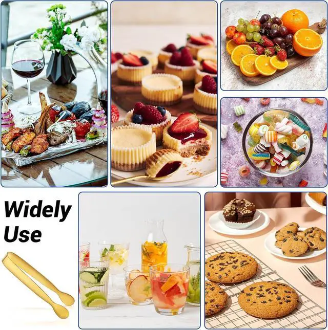 Alt view image 7 of 7 - 6Pcs Gold Small Tongs for Serving Food, 4 inches Gold Food Tongs Stainless Steel Buffet Tongs Kitchen Tongs, Serving Utensils for Buffet, Salad, Ice, Appetizer, Food for Tea Party Coffee Bar Catering