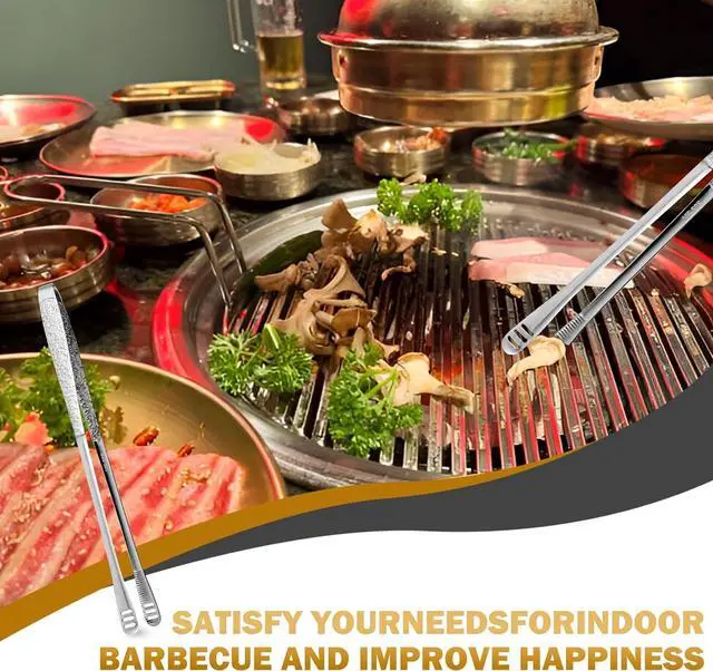 Alt view image 5 of 6 - 4Pcs 9.5-Inch Stainless Steel Korean BBQ Grill Tongs | Japanese Barbecue Tongs for Cooking, Portable Kitchenware for Home, Outdoor, Steak, Salad, Food