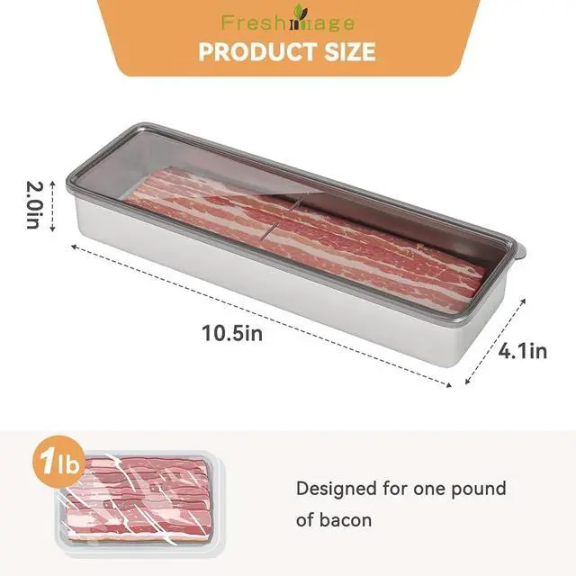 Alt view image 2 of 7 - Bacon Container for Refrigerator, 1 Pack 304 Stainless Steel Container | Keep Fresh Longer | Airtight | Deli Meat Storage | Dishwasher Safe | Kitchen Food Storage Containers | Elevated Base