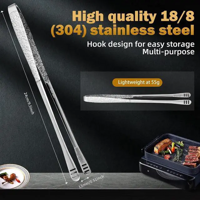 Alt view image 2 of 6 - 4Pcs 9.5-Inch Stainless Steel Korean BBQ Grill Tongs | Japanese Barbecue Tongs for Cooking, Portable Kitchenware for Home, Outdoor, Steak, Salad, Food