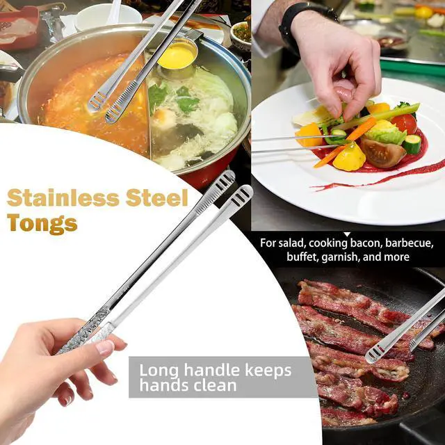 Alt view image 4 of 6 - 4Pcs 9.5-Inch Stainless Steel Korean BBQ Grill Tongs | Japanese Barbecue Tongs for Cooking, Portable Kitchenware for Home, Outdoor, Steak, Salad, Food