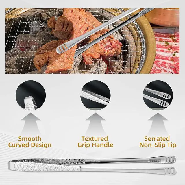 Alt view image 3 of 6 - 4Pcs 9.5-Inch Stainless Steel Korean BBQ Grill Tongs | Japanese Barbecue Tongs for Cooking, Portable Kitchenware for Home, Outdoor, Steak, Salad, Food