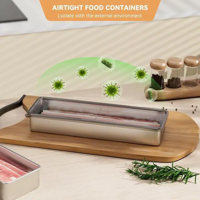 Alt view image 4 of 7 - Bacon Container for Refrigerator, 1 Pack 304 Stainless Steel Container | Keep Fresh Longer | Airtight | Deli Meat Storage | Dishwasher Safe | Kitchen Food Storage Containers | Elevated Base