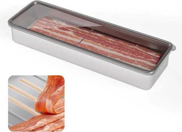 Alt view image 5 of 7 - Bacon Container for Refrigerator, 1 Pack 304 Stainless Steel Container | Keep Fresh Longer | Airtight | Deli Meat Storage | Dishwasher Safe | Kitchen Food Storage Containers | Elevated Base