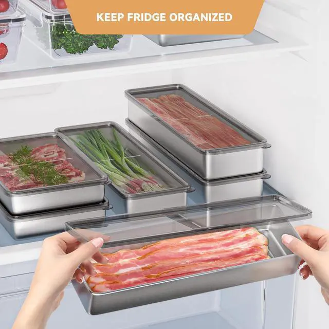 Alt view image 7 of 7 - Bacon Container for Refrigerator, 1 Pack 304 Stainless Steel Container | Keep Fresh Longer | Airtight | Deli Meat Storage | Dishwasher Safe | Kitchen Food Storage Containers | Elevated Base