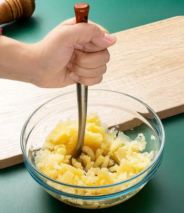 Alt view image 3 of 7 - Avocado Masher Stainless Steel Small, Mini Potato Masher, Wooden Handle Potatoes Masher Kitchen Tool for Avocado, Potatoes, Beans, Vegetables, 8.7Inch Metal Mashing Utensil