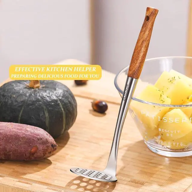 Alt view image 6 of 7 - Avocado Masher Stainless Steel Small, Mini Potato Masher, Wooden Handle Potatoes Masher Kitchen Tool for Avocado, Potatoes, Beans, Vegetables, 8.7Inch Metal Mashing Utensil