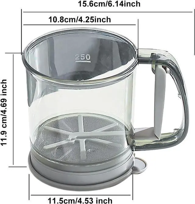 Alt view image 2 of 7 - Flour Sifter for Baking, Plastic Flour Sifter, Double layer Flour Sieve with Hand Press Design, Handheld Powder Sifters Fine Mesh Kitchen Cooking Sieve Tools for Cooking(transparent green)