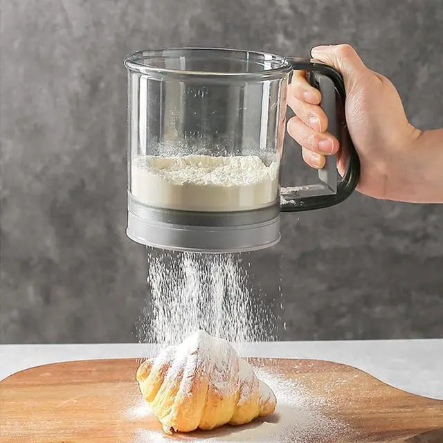 Alt view image 3 of 7 - Flour Sifter for Baking, Plastic Flour Sifter, Double layer Flour Sieve with Hand Press Design, Handheld Powder Sifters Fine Mesh Kitchen Cooking Sieve Tools for Cooking(transparent green)