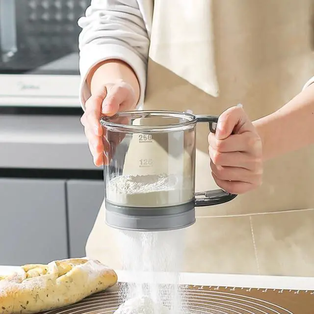 Alt view image 4 of 7 - Flour Sifter for Baking, Plastic Flour Sifter, Double layer Flour Sieve with Hand Press Design, Handheld Powder Sifters Fine Mesh Kitchen Cooking Sieve Tools for Cooking(transparent green)