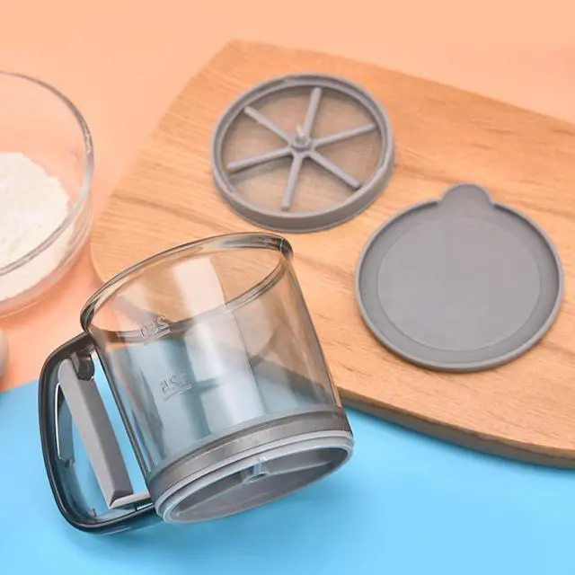 Alt view image 7 of 7 - Flour Sifter for Baking, Plastic Flour Sifter, Double layer Flour Sieve with Hand Press Design, Handheld Powder Sifters Fine Mesh Kitchen Cooking Sieve Tools for Cooking(transparent green)