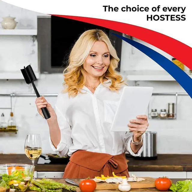 Alt view image 4 of 5 - Professional Heat Resistant Ground Beef/Hamburger/Potato Masher | Nylon Ground Beef Chopper Tool | Hambuger Smasher Safe for Non-Stick Cookware (black)