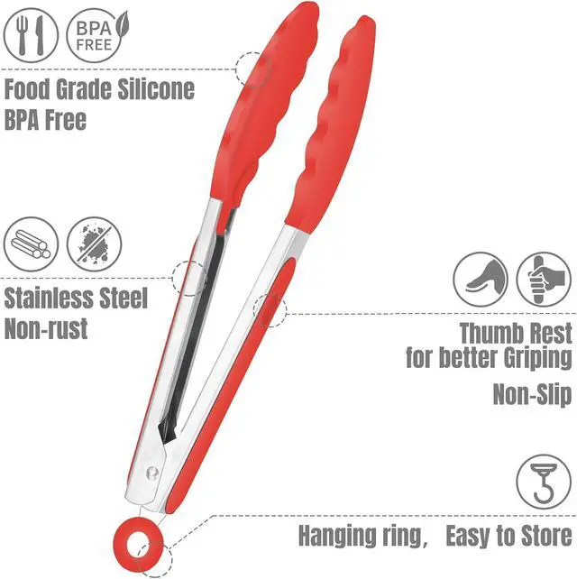 Alt view image 4 of 7 - Hotec Mini Silicone Kitchen Tongs for Cooking - 7-Inch Small Serving Tongs with Silicone Tips, Set of 3 (Red,Blue,Green)