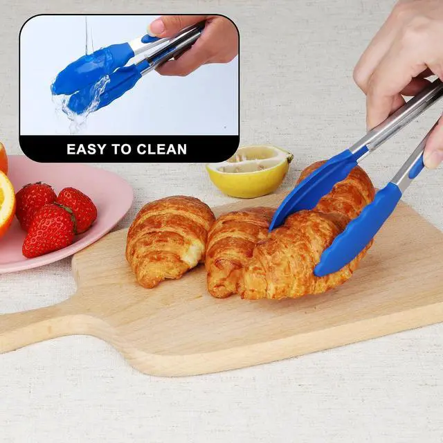 Alt view image 6 of 7 - Hotec Mini Silicone Kitchen Tongs for Cooking - 7-Inch Small Serving Tongs with Silicone Tips, Set of 3 (Red,Blue,Green)