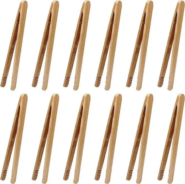 Main image of 12 Pcs Bamboo Tongs 7 Inch Bamboo Toast Tongs for Serving Pickle Muffin, Cheese Fruits Salad, Toast & Bread