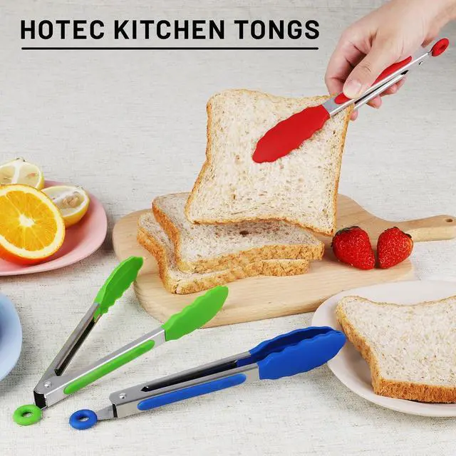 Alt view image 5 of 7 - Hotec Mini Silicone Kitchen Tongs for Cooking - 7-Inch Small Serving Tongs with Silicone Tips, Set of 3 (Red,Blue,Green)