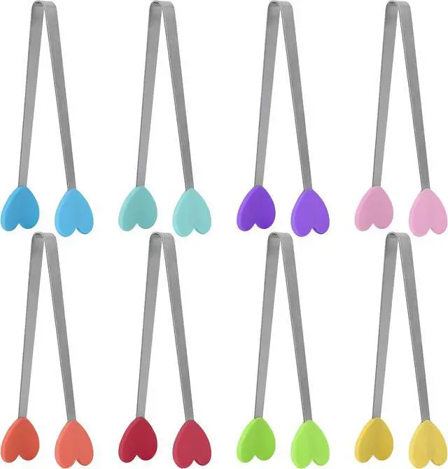 Main image of 5.5 Inch Heart Shape Silicone Small Tongs, 8 Pcs - Kids Serving Tongs for Food, Cooking, Appetizers, Ice Cube, Fruits, Sugar