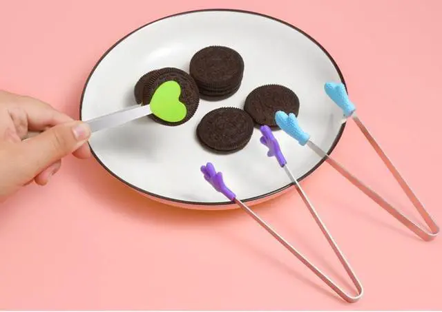 Alt view image 3 of 5 - 5.5 Inch Heart Shape Silicone Small Tongs, 8 Pcs - Kids Serving Tongs for Food, Cooking, Appetizers, Ice Cube, Fruits, Sugar