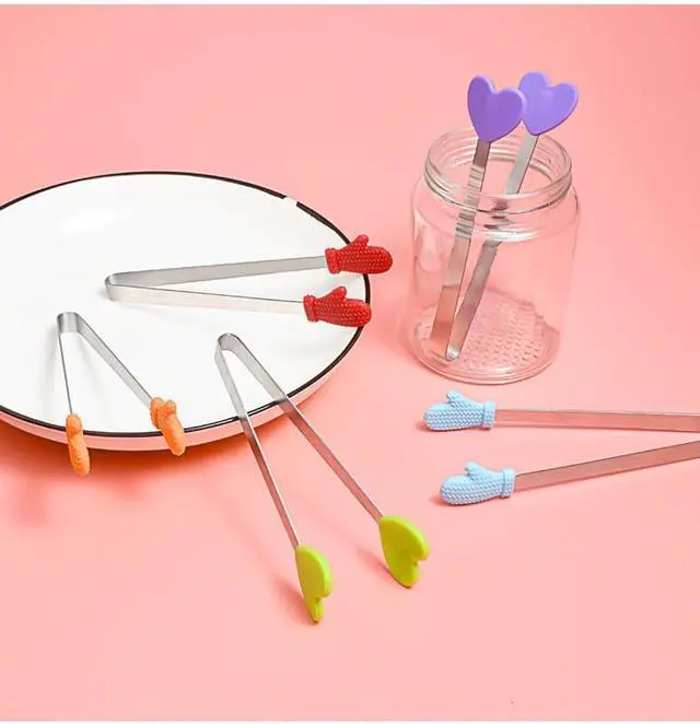 Alt view image 2 of 5 - 5.5 Inch Heart Shape Silicone Small Tongs, 8 Pcs - Kids Serving Tongs for Food, Cooking, Appetizers, Ice Cube, Fruits, Sugar