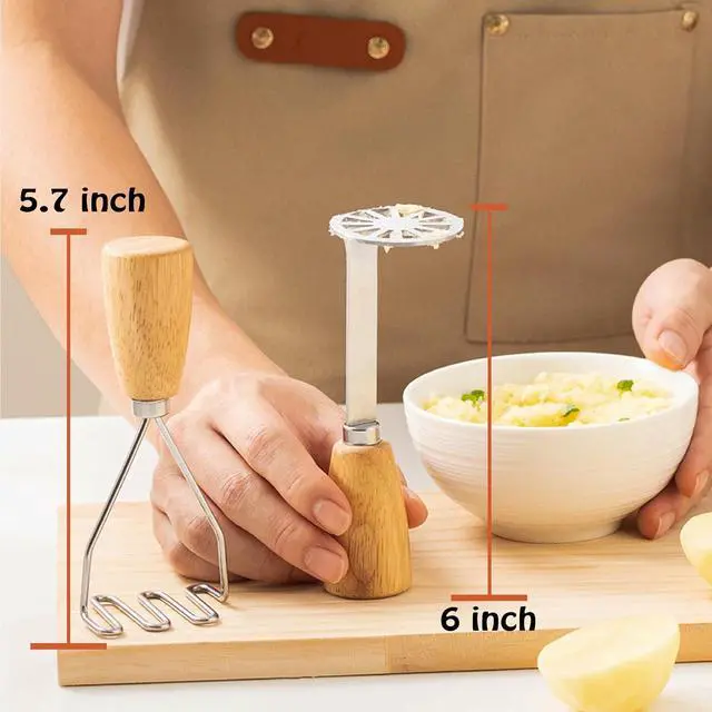 Alt view image 2 of 7 - 2Pcs Mini Potato Masher,Stainless Steel Mashed Potatoes Masher with wooden handle, Kitchen gadgets Tool for Potatoes, Beans, Meat, Vegetables,space saver (Mini Duo)
