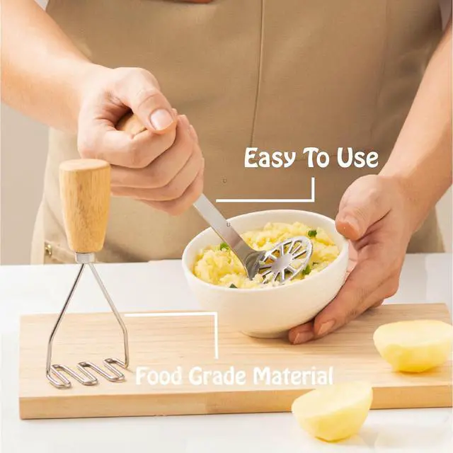 Alt view image 3 of 7 - 2Pcs Mini Potato Masher,Stainless Steel Mashed Potatoes Masher with wooden handle, Kitchen gadgets Tool for Potatoes, Beans, Meat, Vegetables,space saver (Mini Duo)
