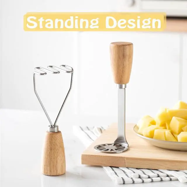 Alt view image 5 of 7 - 2Pcs Mini Potato Masher,Stainless Steel Mashed Potatoes Masher with wooden handle, Kitchen gadgets Tool for Potatoes, Beans, Meat, Vegetables,space saver (Mini Duo)