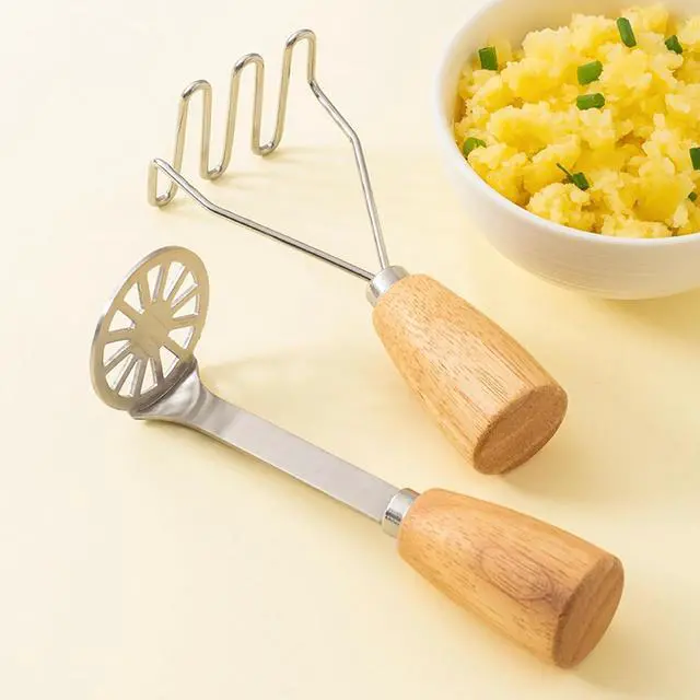 Alt view image 7 of 7 - 2Pcs Mini Potato Masher,Stainless Steel Mashed Potatoes Masher with wooden handle, Kitchen gadgets Tool for Potatoes, Beans, Meat, Vegetables,space saver (Mini Duo)