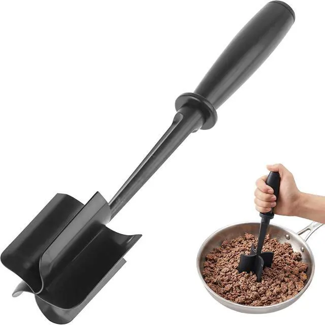Main image of Meat Chopper and Masher, Heat Resistant Kitchen Meat Masher Tool for Ground Beef, Hamburger Grinder, Potato Masher & Food Chopper for Cooking Meat, Vegetables, Fruits and Jam, Kitchen Gadget (black)
