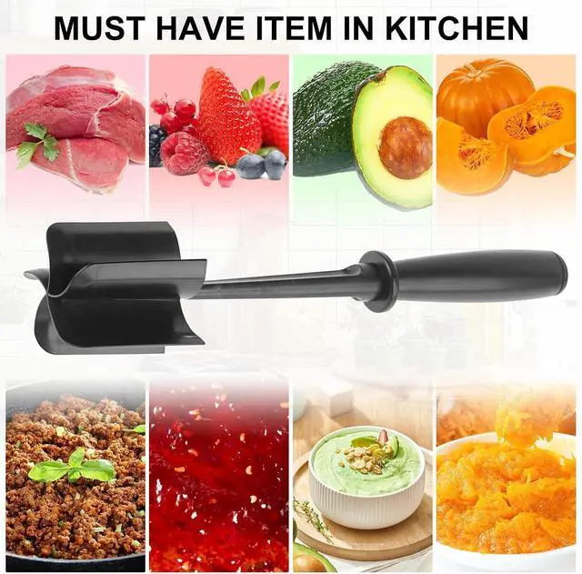 Alt view image 3 of 7 - Meat Chopper and Masher, Heat Resistant Kitchen Meat Masher Tool for Ground Beef, Hamburger Grinder, Potato Masher & Food Chopper for Cooking Meat, Vegetables, Fruits and Jam, Kitchen Gadget (black)