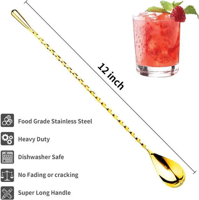 Alt view image 2 of 6 - 12 Inches Bar Spoon, Long Handle Mixing Stirrers for Drink, Stainless Steel Bar Cocktail Shaker Spoon 1 Pcs (1, Gold)