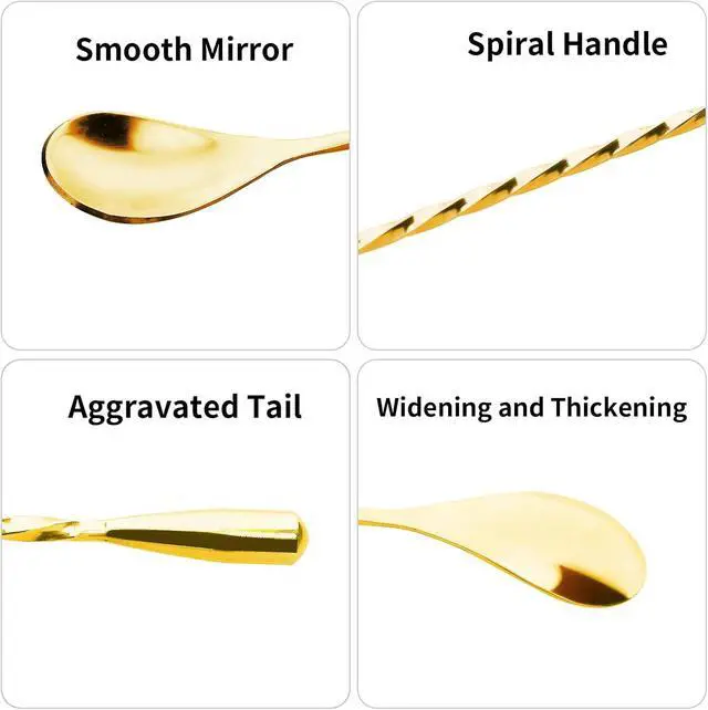 Alt view image 6 of 6 - 12 Inches Bar Spoon, Long Handle Mixing Stirrers for Drink, Stainless Steel Bar Cocktail Shaker Spoon 1 Pcs (1, Gold)